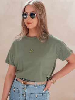 T-Shirty Damskie>Dstreet T-shirt damski FLORTA ciemnozielony RY2556