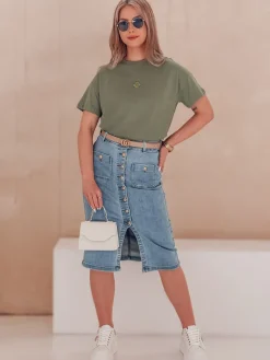 T-Shirty Damskie>Dstreet T-shirt damski FLORTA ciemnozielony RY2556