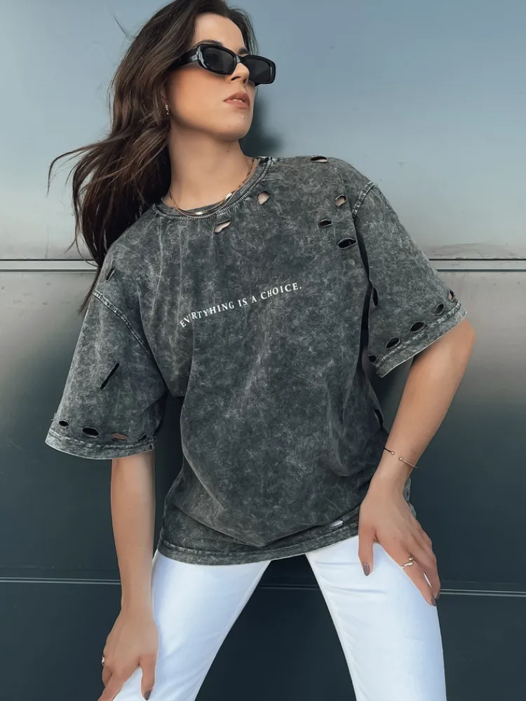 T-Shirty Damskie>Dstreet T-shirt damski KHUMBOS grafitowy RY2631