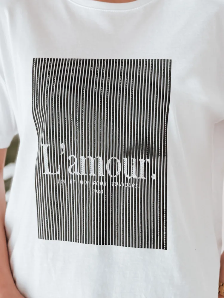 T-Shirty Damskie>Dstreet T-shirt damski LAMOUR biały RY2588