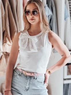 T-Shirty Damskie>Dstreet T-shirt damski na ramiączkach z kokardą PERBOW biały RY2732