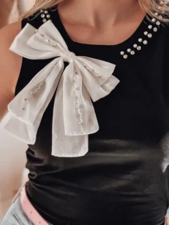 T-Shirty Damskie>Dstreet T-shirt damski na ramiączkach z kokardą PERBOW czarny RY2733