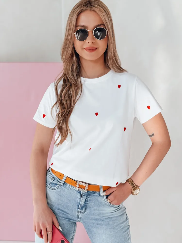 T-Shirty Damskie>Dstreet T-shirt damski oversize w serca ROMAFINA biały RY2889