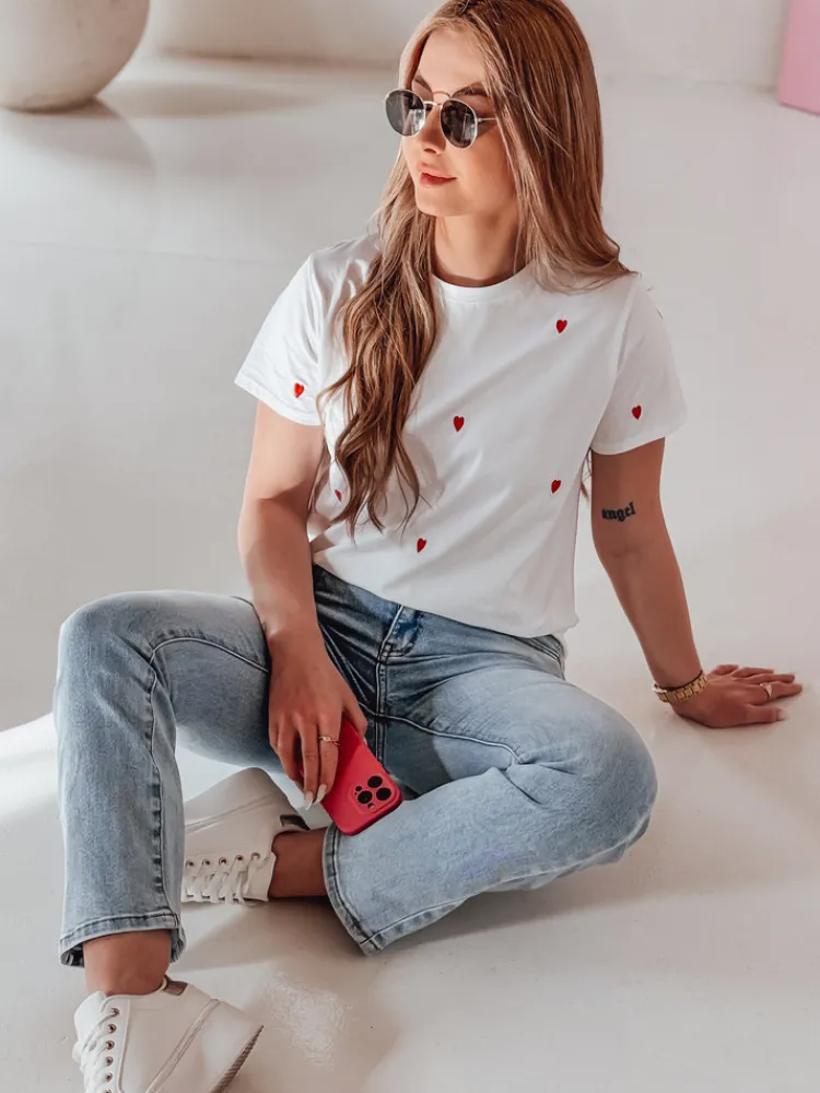 T-Shirty Damskie>Dstreet T-shirt damski oversize w serca ROMAFINA biały RY2889