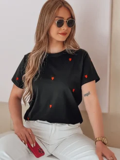 T-Shirty Damskie>Dstreet T-shirt damski oversize w serca ROMAFINA czarny RY2890