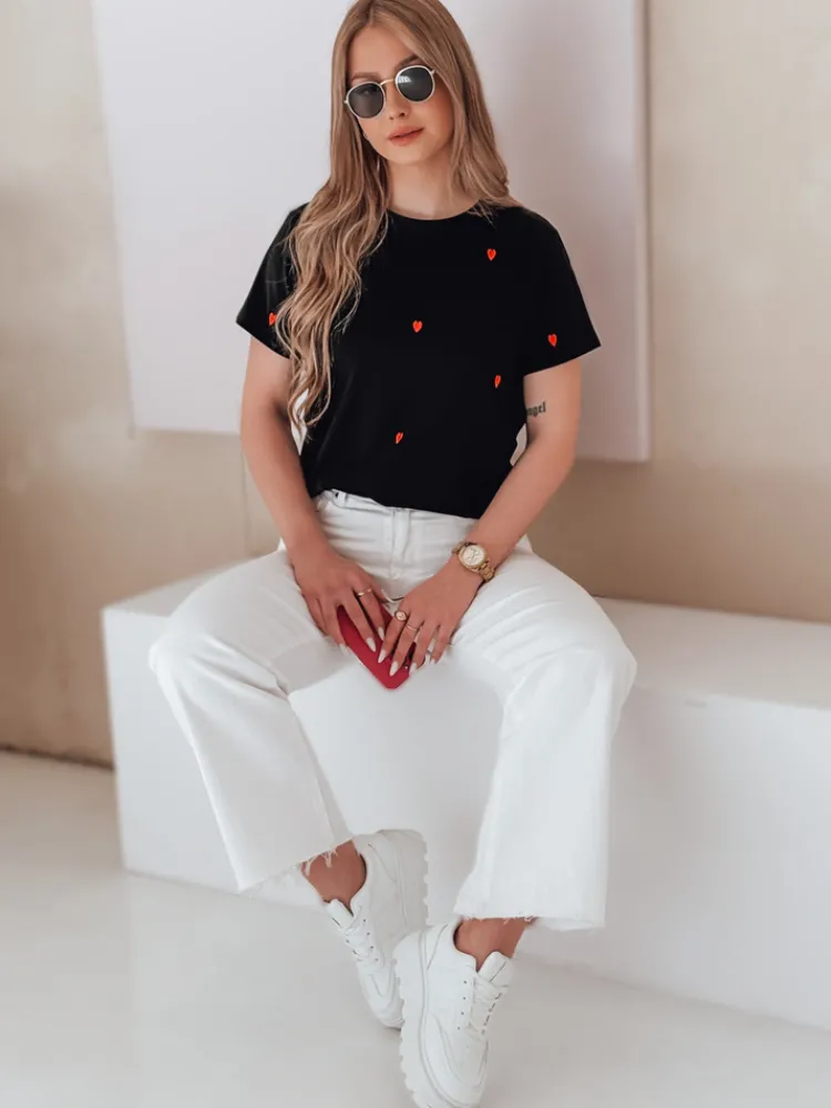 T-Shirty Damskie>Dstreet T-shirt damski oversize w serca ROMAFINA czarny RY2890