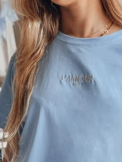 T-Shirty Damskie>Dstreet T-shirt damski oversize z haftem PARISSTEN niebieski RY2882