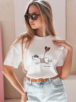T-Shirty Damskie>Dstreet T-shirt damski oversize z pieskiem CUTE TAIL biały RY2904