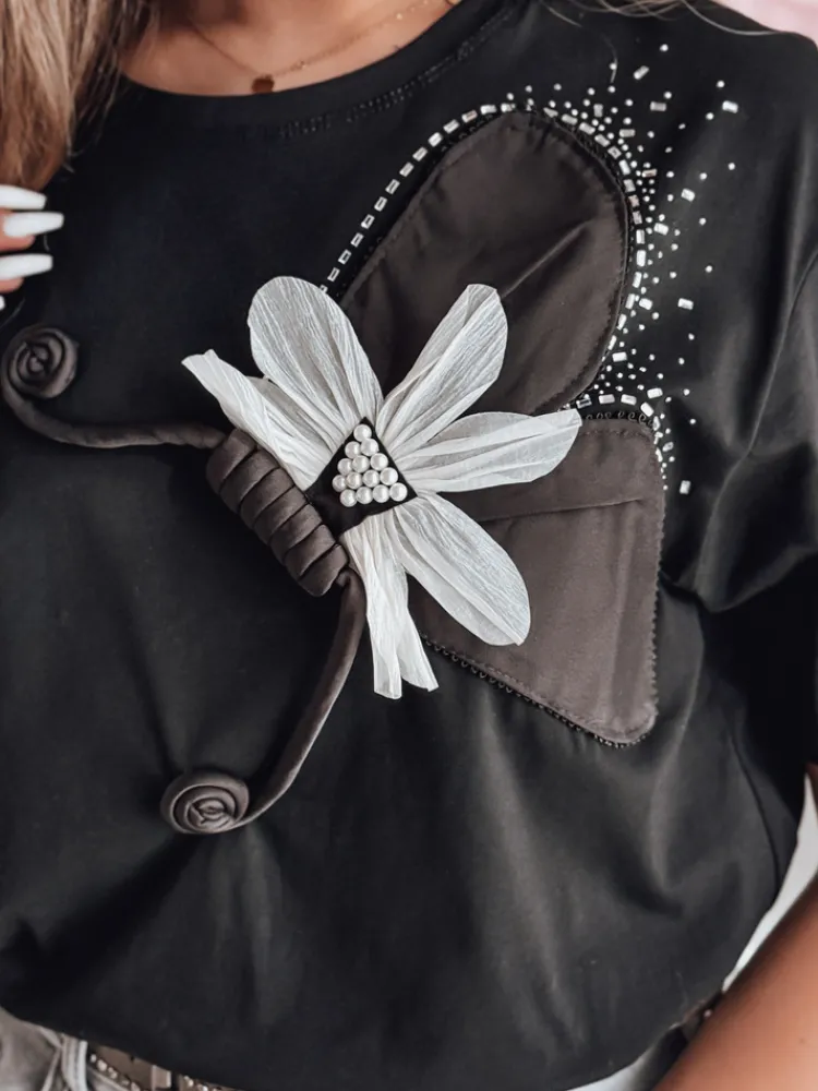 T-Shirty Damskie>Dstreet T-shirt damski oversize z efektem 3D PETALOVE czarny RY2717