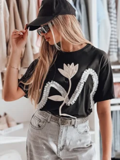T-Shirty Damskie>Dstreet T-shirt damski oversize z efektem 3D PETINIA czarna RY2716