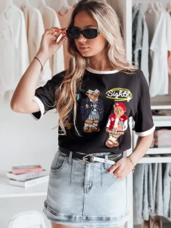 T-Shirty Damskie>Dstreet T-shirt damski oversize z haftem CLASSY TEDDY czarny RY2843
