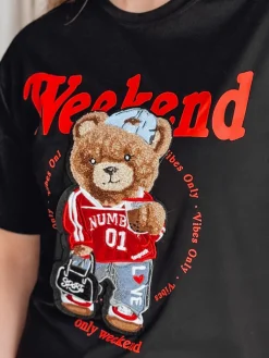 T-Shirty Damskie>Dstreet T-shirt damski oversize z misiem FUNTED czarny RY2849