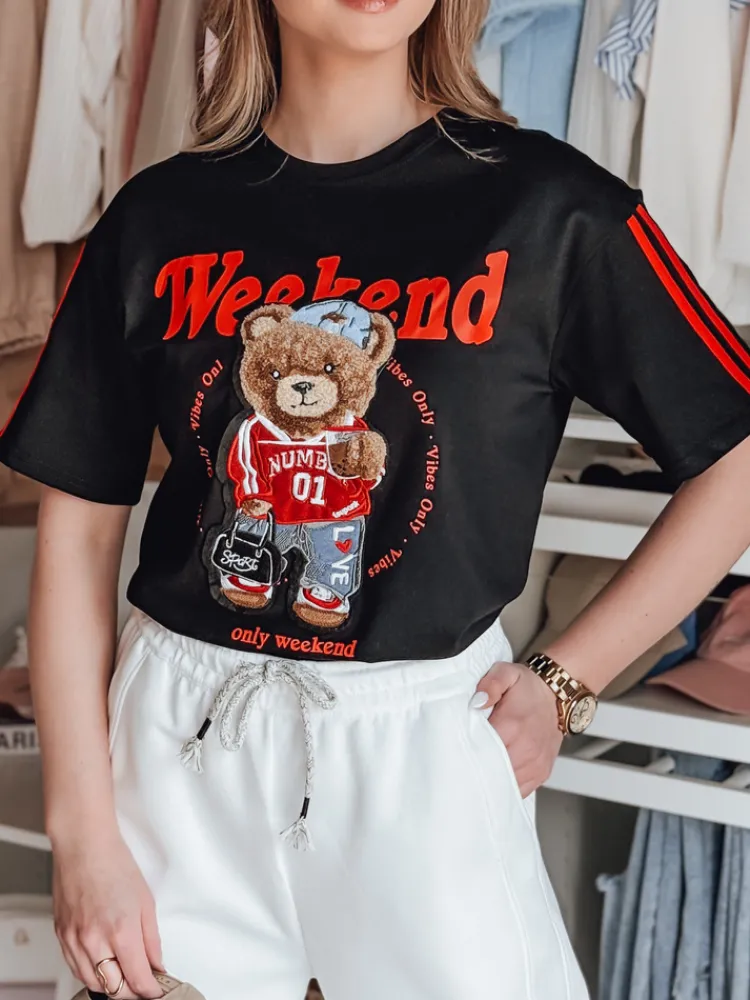 T-Shirty Damskie>Dstreet T-shirt damski oversize z misiem FUNTED czarny RY2849