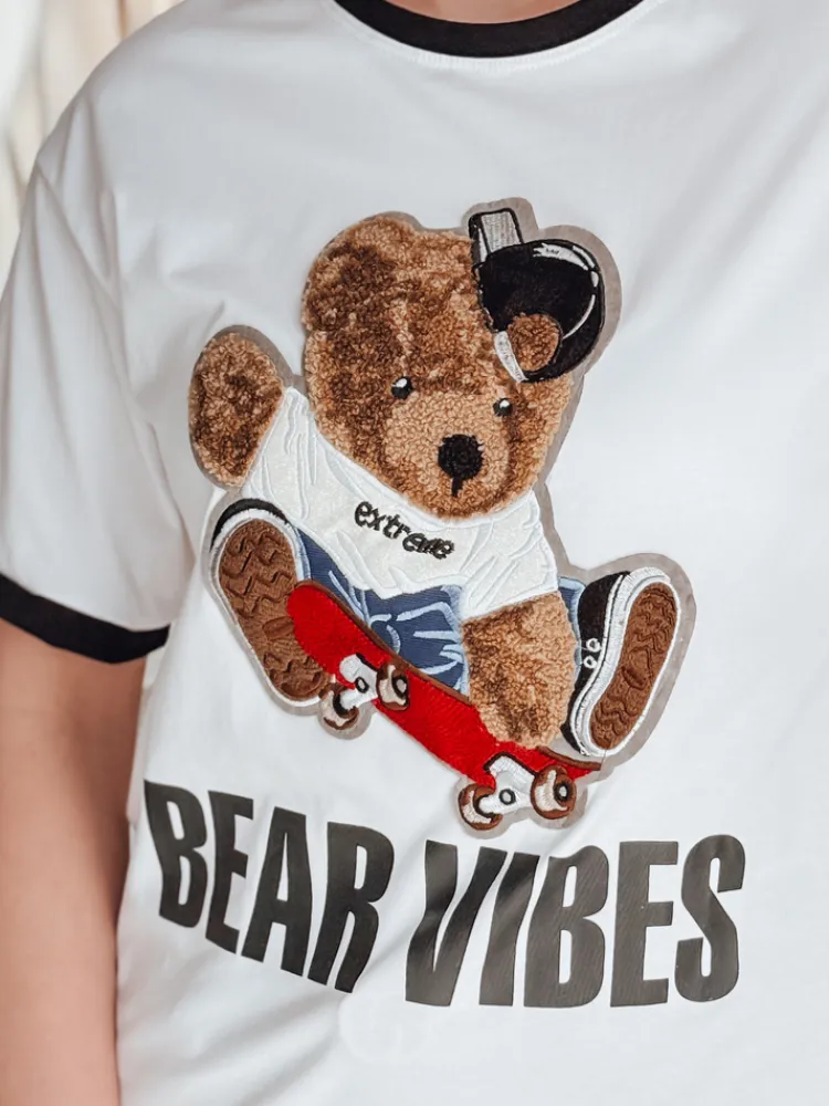 T-Shirty Damskie>Dstreet T-shirt damski oversize z haftem misia MISIONISTA biały RY2852
