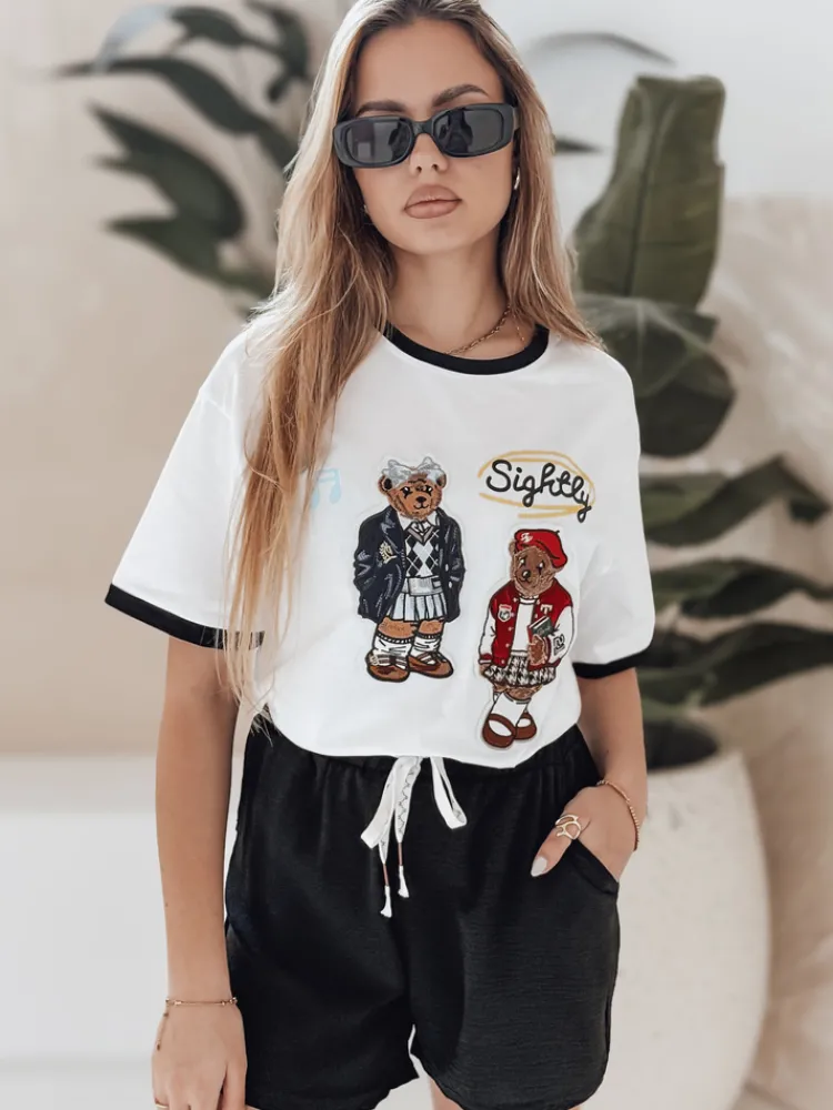 T-Shirty Damskie>Dstreet T-shirt damski oversize z haftem CLASSY TEDDY biały RY2844