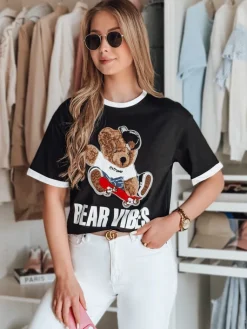 T-Shirty Damskie>Dstreet T-shirt damski oversize z haftem misia MISIONISTA czarny RY2851