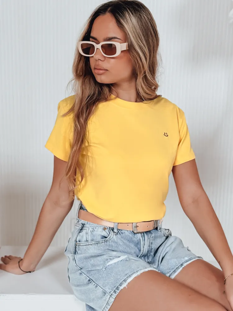 T-Shirty Damskie>Dstreet T-shirt damski prążkowany SMILE FOR YOU żółty RY2908