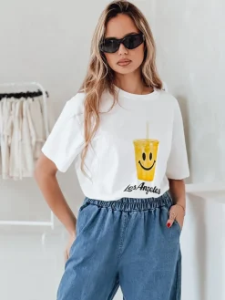 T-Shirty Damskie>Dstreet T-shirt damski SUNSMILE biały RY2905