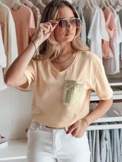 T-Shirty Damskie>Dstreet T-shirt damski TASTI brzoskwiniowy RY2599