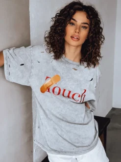 T-Shirty Damskie>Dstreet T-shirt damski TOUCH jasnoszary RY2629