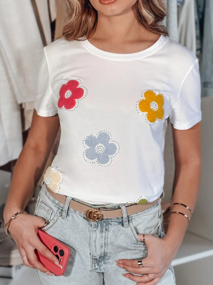 T-Shirty Damskie>Dstreet T-shirt damski w kwiaty DAISYLA biały RY2742