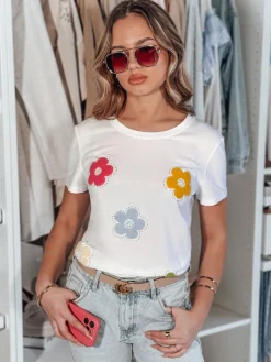 T-Shirty Damskie>Dstreet T-shirt damski w kwiaty DAISYLA biały RY2742