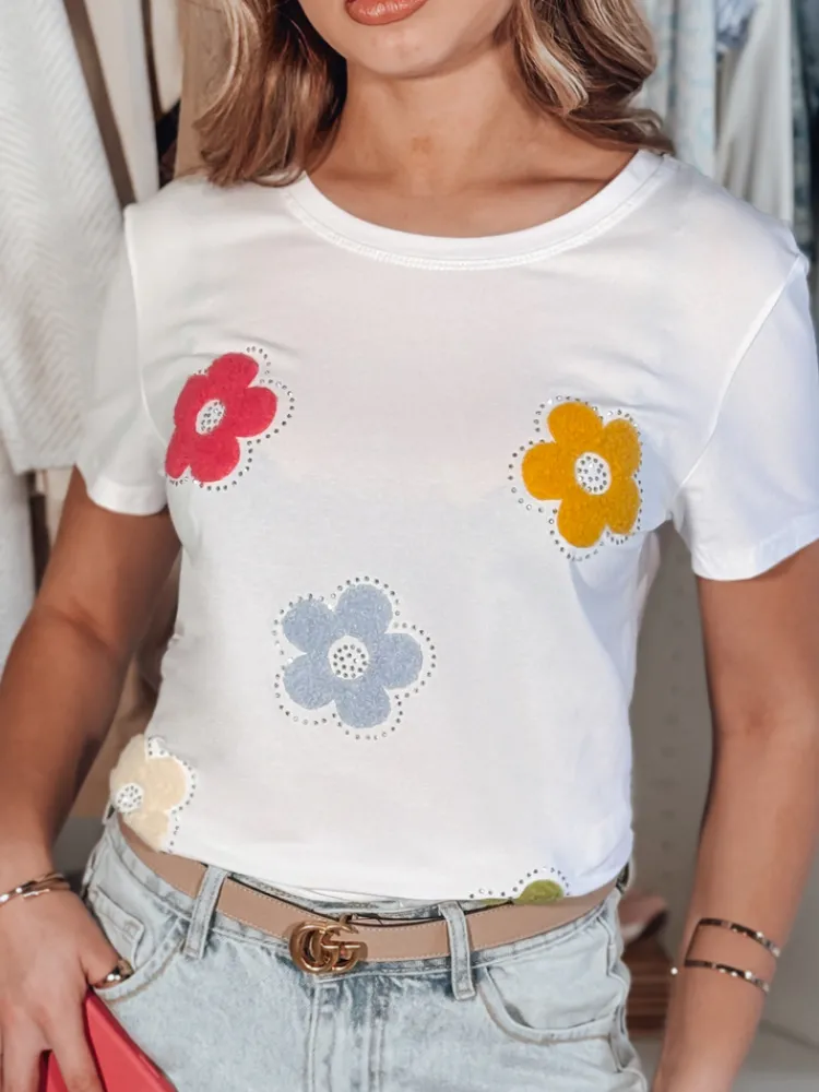 T-Shirty Damskie>Dstreet T-shirt damski w kwiaty DAISYLA biały RY2742