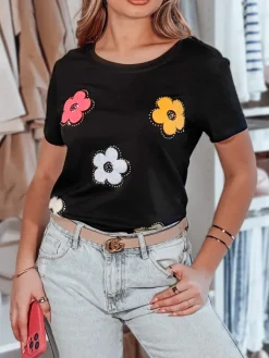 T-Shirty Damskie>Dstreet T-shirt damski w kwiaty DAISYLA czarny RY2744