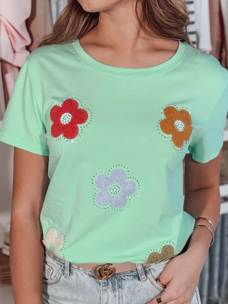 T-Shirty Damskie>Dstreet T-shirt damski w kwiaty DAISYLA miętowy RY2743