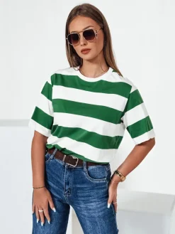 T-Shirty Damskie>Dstreet T-shirt damski w paski ALMIN zielony RY2560