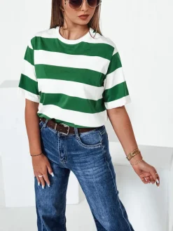 T-Shirty Damskie>Dstreet T-shirt damski w paski ALMIN zielony RY2560