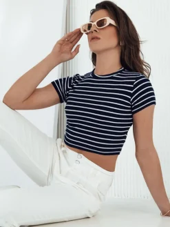 T-Shirty Damskie>Dstreet T-shirt damski w paski LUNA ROSE granatowy RY2272