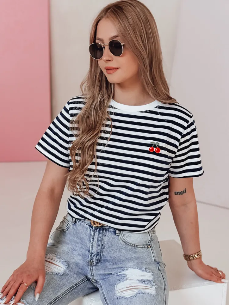 T-Shirty Damskie>Dstreet T-shirt damski w paski MARINESSI granatowy RY2896
