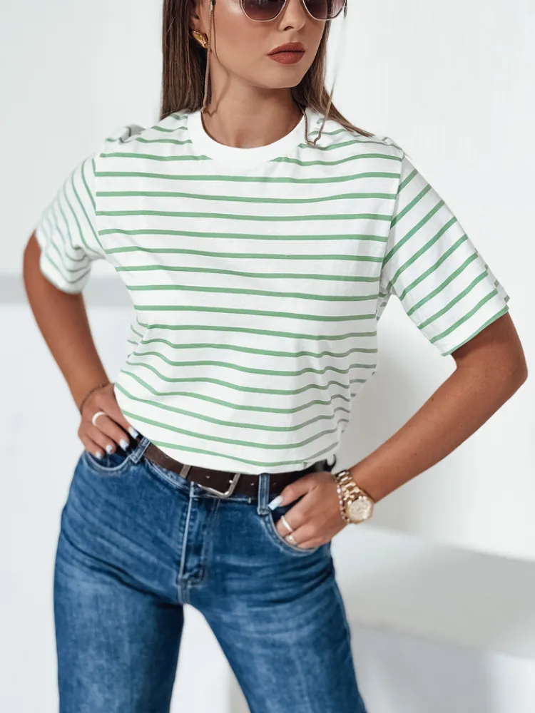 T-Shirty Damskie>Dstreet T-shirt damski w paski RILANT zielony RY2563