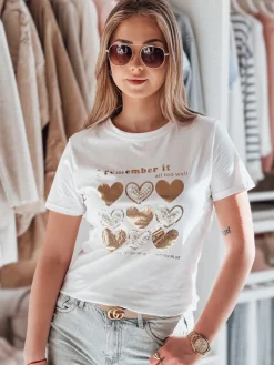 T-Shirty Damskie>Dstreet T-shirt damski w serca LOVETIK biały RY2735