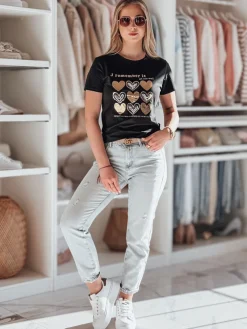 T-Shirty Damskie>Dstreet T-shirt damski w serca LOVETIK czarny RY2734