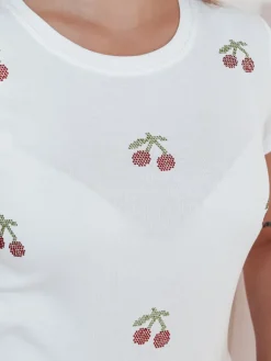 T-Shirty Damskie>Dstreet T-shirt damski w wiśnie CHERRYDUST biały RY2853