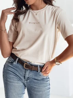 T-Shirty Damskie>Dstreet T-shirt damski WOMAN beżowy RY2552