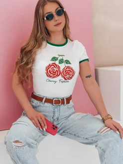 T-Shirty Damskie>Dstreet T-shirt damski z cekinami ROSAWIS biały RY2845