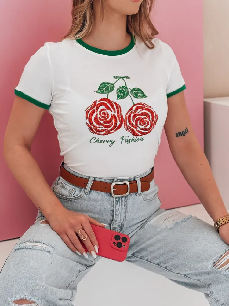 T-Shirty Damskie>Dstreet T-shirt damski z cekinami ROSAWIS biały RY2845