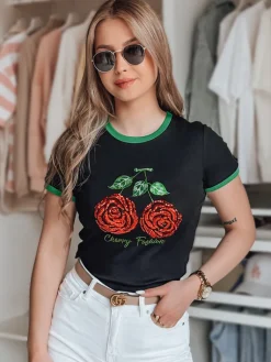 T-Shirty Damskie>Dstreet T-shirt damski z cekinami ROSAWIS czarny RY2846