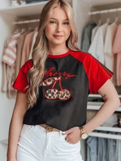 T-Shirty Damskie>Dstreet T-shirt damski z efektem 3D CEKINKA czarny RY2865