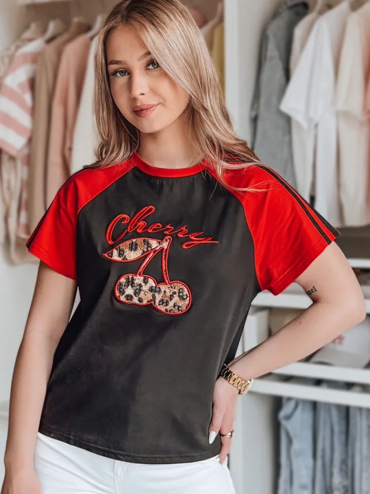 T-Shirty Damskie>Dstreet T-shirt damski z efektem 3D CEKINKA czarny RY2865