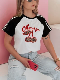 T-Shirty Damskie>Dstreet T-shirt damski z efektem 3D CEKINKA czarny RY2867