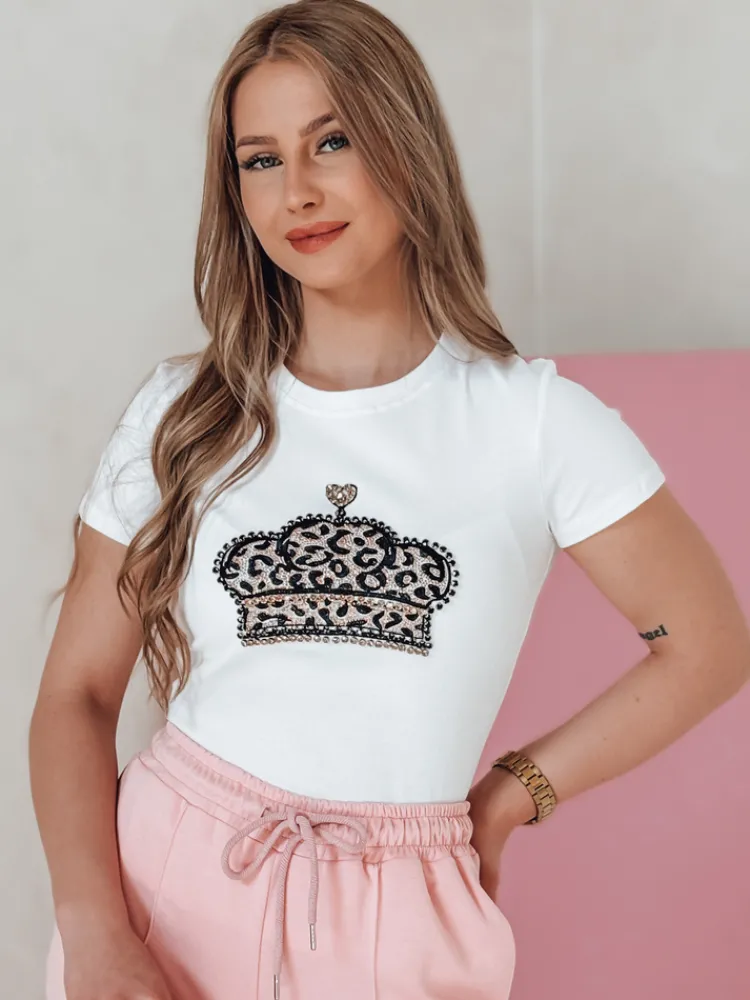 T-Shirty Damskie>Dstreet T-shirt damski z koroną BLINGESSO biały RY2878