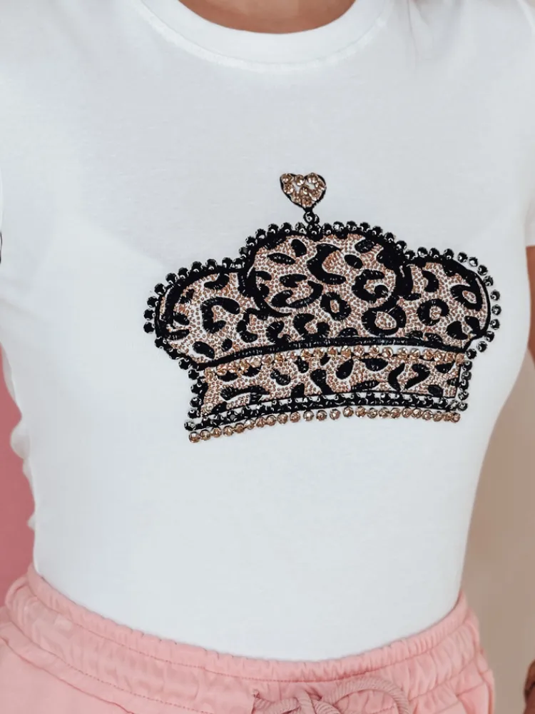 T-Shirty Damskie>Dstreet T-shirt damski z koroną BLINGESSO biały RY2878