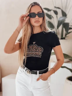T-Shirty Damskie>Dstreet T-shirt damski z koroną BLINGESSO czarny RY2877