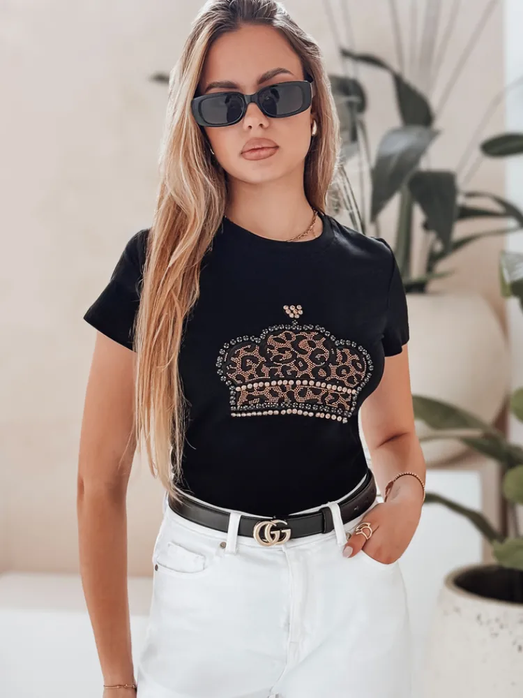 T-Shirty Damskie>Dstreet T-shirt damski z koroną BLINGESSO czarny RY2877