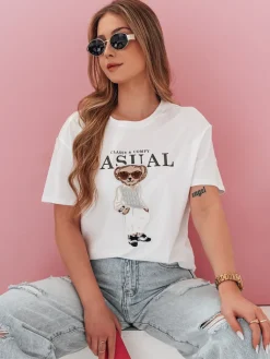 Bluzki Damskie|T-Shirty Damskie>Dstreet T-shirt damski z misiem MISTREET biały RY2874