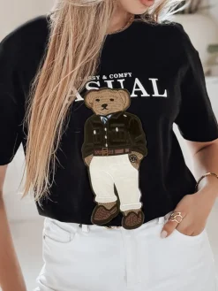 T-Shirty Damskie>Dstreet T-shirt damski z misiem MISSTARTA czarny RY2879